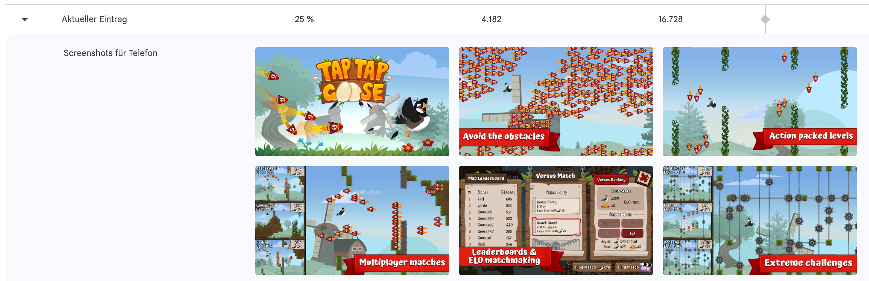 Original and redesigned Tap Tap Goose store screenshots